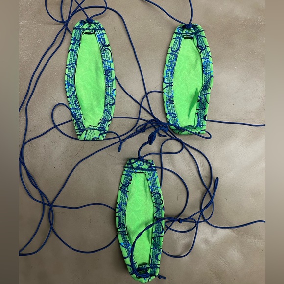 NWOT Sexy Skimpy Handmade Green Royal Blue Teardrop Slingshot Stripper Monokini - Picture 5 of 7